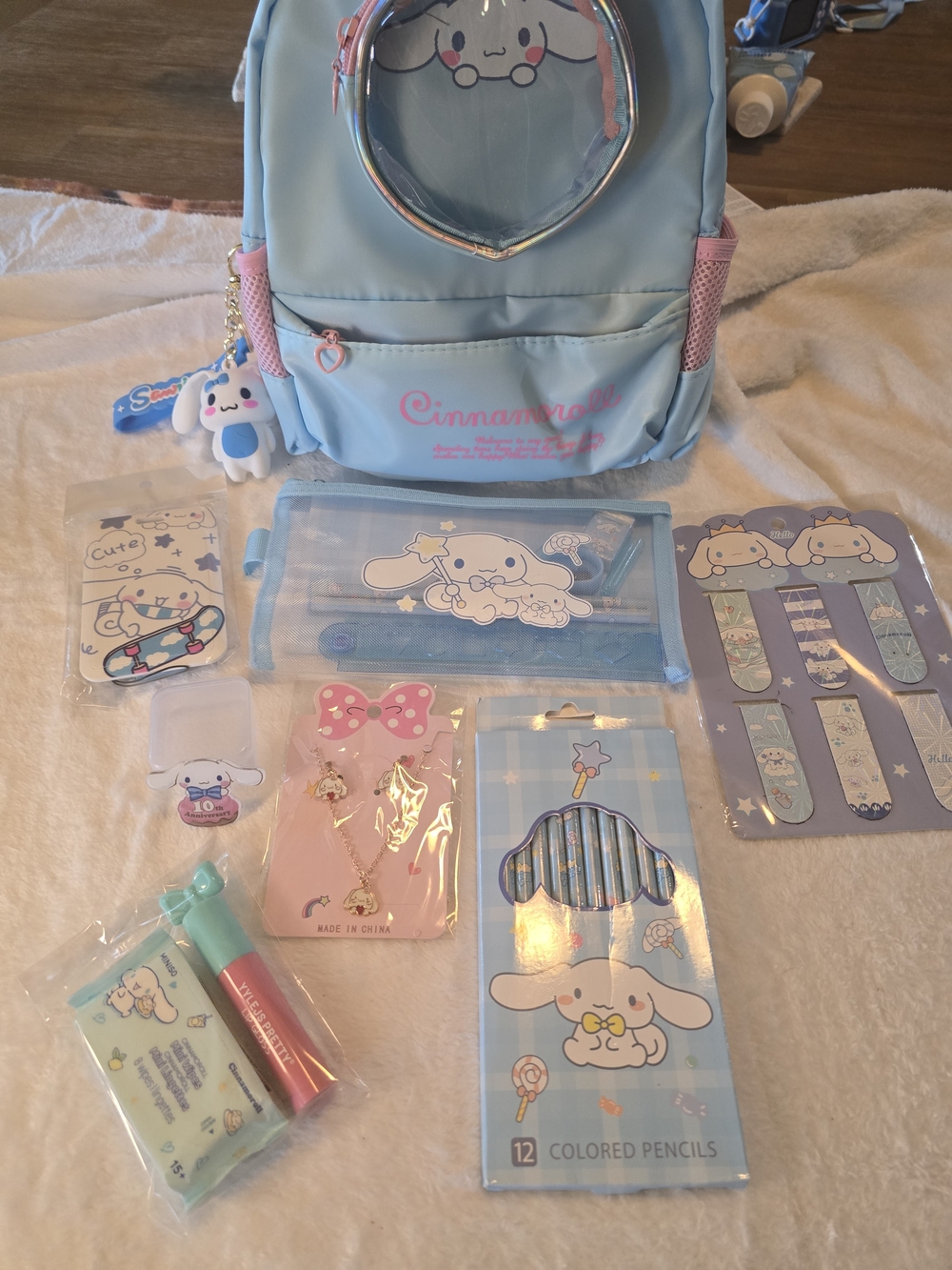 Sanrio Cinnamoroll Kids Light Blue Backpack with Matching Stationery Set